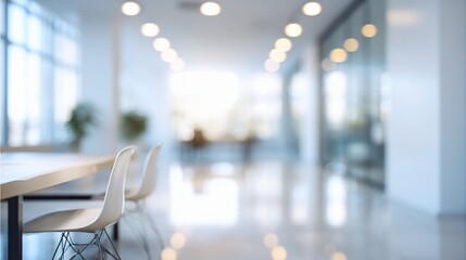 Poster - Soft Blurred White Office Interior with Light Bokeh Effect