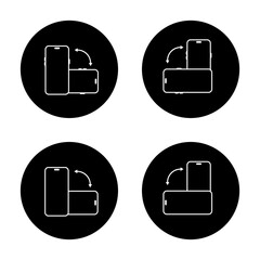 Fototapete - Rotate modern smartphone icon set on black circle. Mobile phone rotation sign symbol