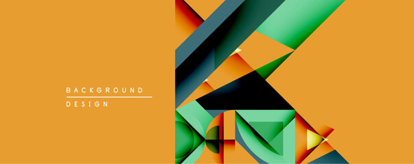 Leinwandbilder - Abstract geometric composition. Overlapping shapes create dynamic visual effect. Warm orange contrasts cool greens, blues. Modern design element for backgrounds.