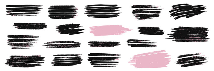 Poster - Set of 20 hand drawn rough chalk brush strokes and crayon marker style scribbles with two colored accent highlights in yellow and pink for design accents and emphasis