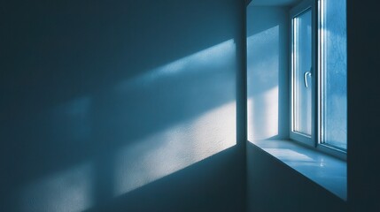 Poster - Frosted Glass Window Casting Soft Blue Shadows in Minimalist Room