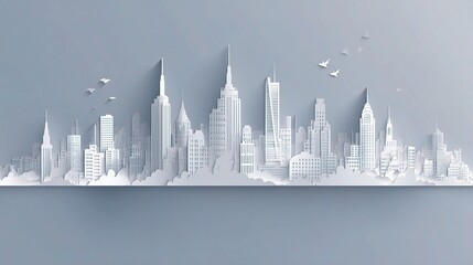 Poster - Abstract City Skyline Created from Paper Cutouts on Gray Background