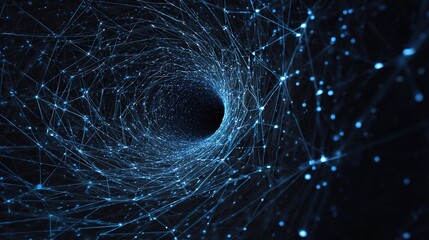 Poster - Abstract Technology Wireframe Tunnel in Shades of Black and Blue
