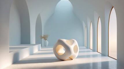 Poster - Abstract Rounded Geometric Sculpture on Pastel Floor in Minimalist Space