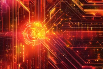 Poster - abstract circuit board design, glowing orange and red