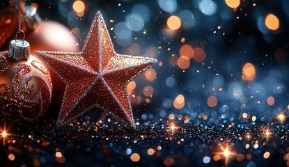 Poster - Background of golden stars falling on a black canvas, glittering with gold dust, glamorous award show or gala, festive and celebratory mood