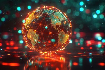 Poster - global network, glowing earth, abstract art