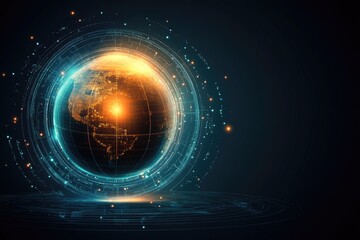 Poster - Digital Earth, glowing, futuristic, rings, data streams