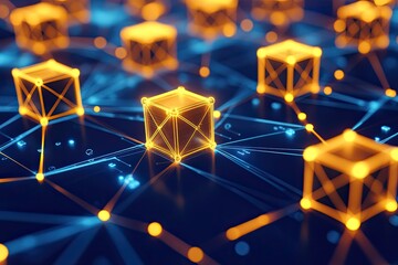 Poster - Abstract network of glowing cubes