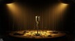 © realone - Vintage microphone on stage awaits a soulful performance guitar picks scattered nearby