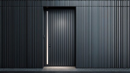 Poster - Modern Black Steel Door with Sleek Vertical Paneling Design