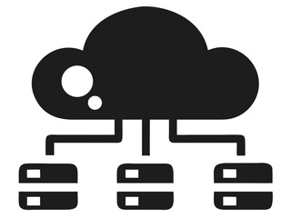 Poster - Black cloud deployment silhouette design illustrating data servers and connectivity