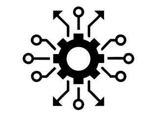 Poster - Black silhouette of machine learning gear icon representing artificial intelligence concepts