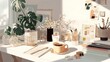 © CLOVER BACKGROUND - Cozy Neutral Toned Workspace with Plants and Soft Natural Light