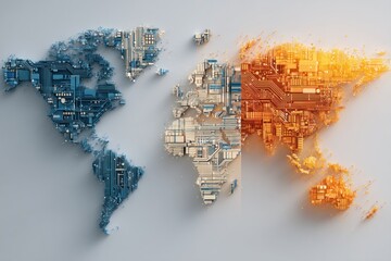 Poster - Continents crafted from intricate circuitry, showcasing technology and design