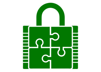 Poster - Green padlock puzzle concept illustrating security solutions and data protection