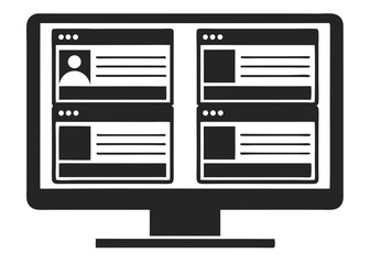 Aufkleber - Minimalist silhouette of a desktop computer illustrating a virtual workspace concept