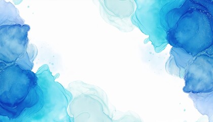 Aufkleber - ethereal blue ink bloom background with watercolor fluid textures for branding, web design, invitation, or minimalist print layout

