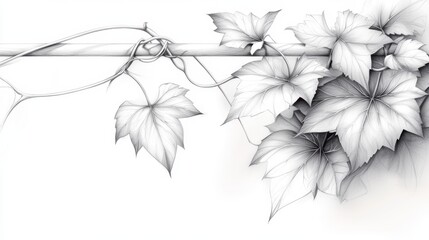 Aufkleber - A delicate hand-drawn sketch of a leafy vine climbing a trellis, with a focus on the intricate details of the leaves.