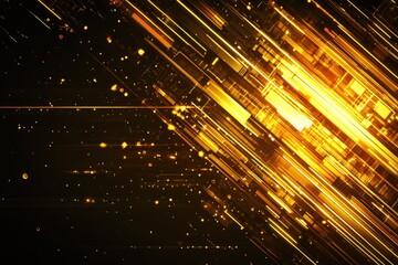 Fototapete - Abstract technological design, radiant golden lines on a dark background