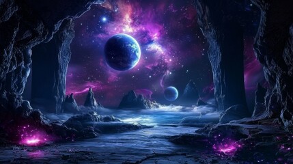 Wall Mural - Immerse yourself in a futuristic sci-fi world of vibrant colors and intricate details.