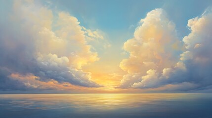 Wall Mural - Golden Sunset Sea Cloudscape.