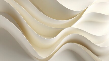 Poster - Cream Curved Waves in 3D Abstract Paper Render Design