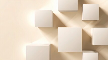 Poster - Floating White Cubes Casting Overlapping Shadows on Light Background