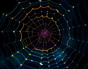 Intricate Spiderweb with Glowing Neon Lines
