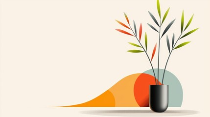 Aufkleber - A stylized plant drawing with bold, geometric shapes and a modern aesthetic, resembling abstract art.