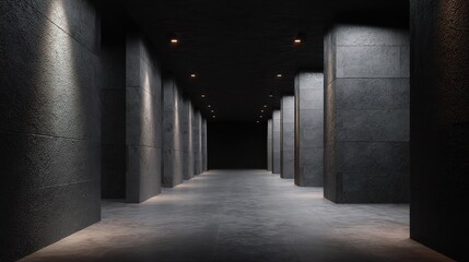 Poster - Black Minimalist Hallway with Downlighting and Textured Walls