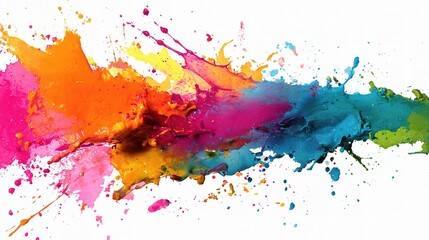 Poster - Vibrant Paint Splashes on White Background for Creative Projects