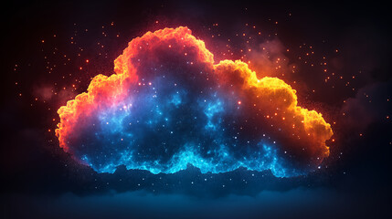 cosmic cloud with blue and orange nebula against black space background, universe exploration and as