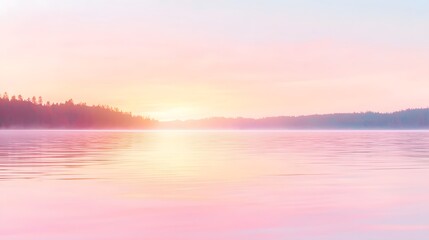 Wall Mural - calm lake at sunrise with pastel sky and horizon