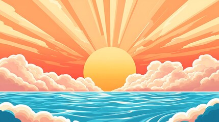 Wall Mural - Sunrise Ocean Sunset Sky Cloudscape.