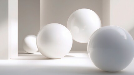 Poster - Set of White Floating Spheres Casting Soft Shadows in 3D Space