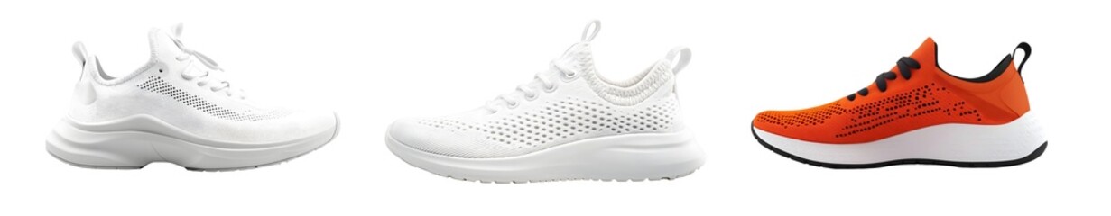 Poster - Set of different running shoe styles side view isolated on transparent background