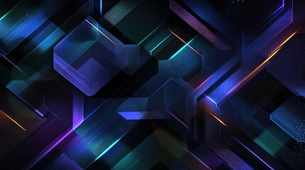 Poster - Dark Futuristic Abstract Background with Neon Lit Geometric Shapes