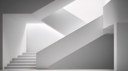 Poster - Modern White Staircase with Geometric Lines and Soft Lighting