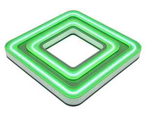 Wall Mural - Futuristic green neon layered square loop shape, glowing geometric 3D abstract element on white background, perfect for tech, energy, UI interface, modern design, or digital branding visuals.