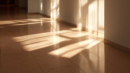 Poster - Warm Light and Shadows Creating Patterns on Minimal Floor Space