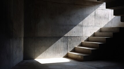 Poster - Shadow Patterns in Concrete Stairwell with Light and Dark Contrast
