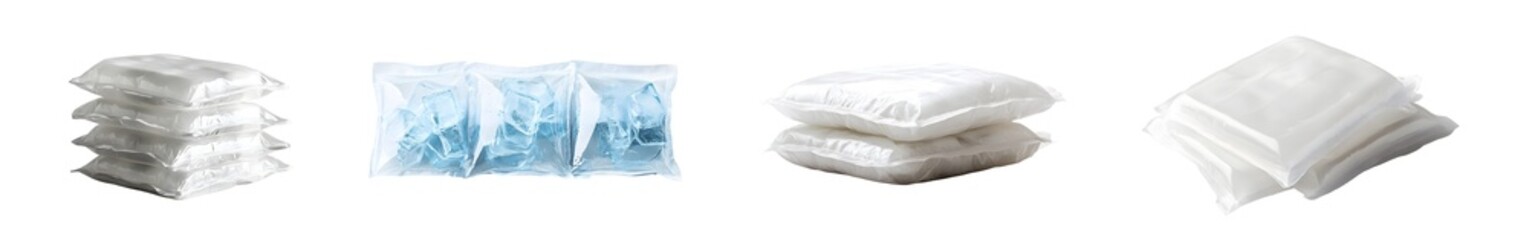 Poster - Multiple stacks of white fabric or textile samples are shown in a setting. The stacks are displayed in a close-up view, highlighting the soft, fluffy appearance of the materials.