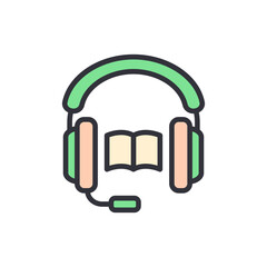 Poster - Headphones and open book icons design representing digital learning concept