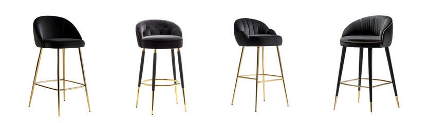 Poster - Set of dark colored bar stools with light-colored legs, for restaurant setting. isolated on transparent background
