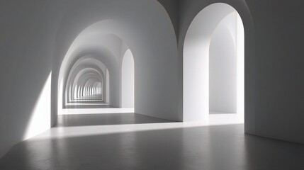 Poster - Modern Curved Architectural Hallway with White Arches and Light