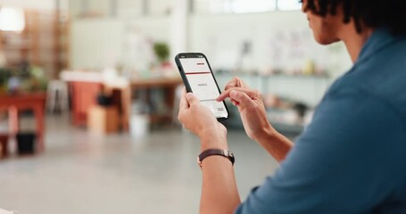 Aufkleber - Man, phone screen and hands in small business for invoice, service quote and information in workshop. Creative, entrepreneur and bill on mobile display for stock order, account management and scroll