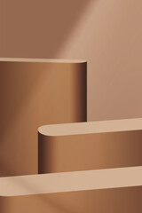 Poster - Studio background 3D podium stage pedestal platform with shadow,light overlay on wall brown background.Abstract minimal scene  product display stand showcase,Vector geometric forms for  premium banner