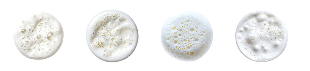 Poster - Set of different circular samples of a white, textured substance with small, speckled features.