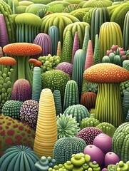 Poster - Vibrant Abstract Landscape with Colorful Fantasy Plants and Foliage